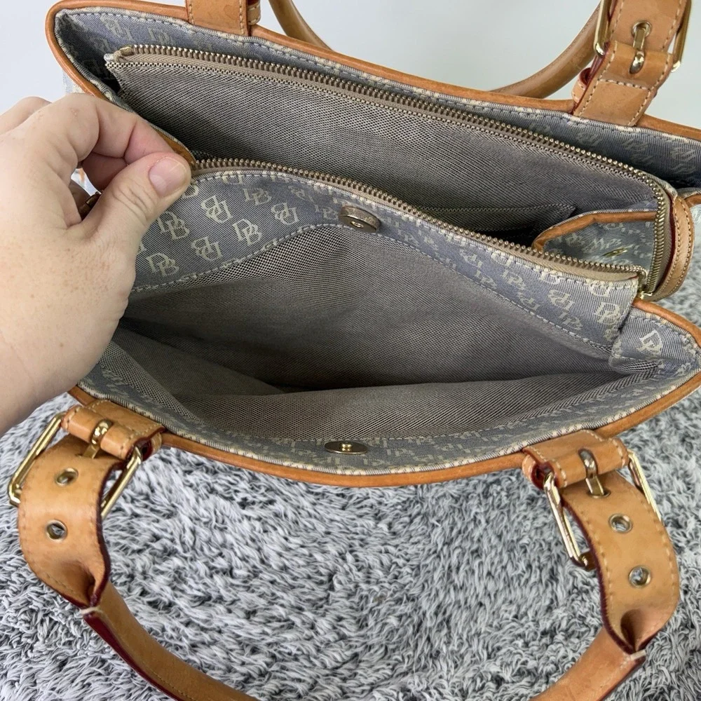 Dooney & Bourke Purse Canvas with Leather Trim Double Handle (Needs Zipper Pull)